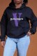 Black Casual Print Letter Hooded Collar Tops