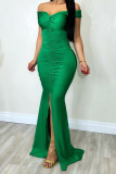 Red Sexy Formal Solid Backless Slit Off the Shoulder Long Dress Dresses