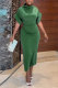 Green Casual Daily Elegant Simplicity Solid Color Half A Turtleneck Short Sleeve Two Pieces