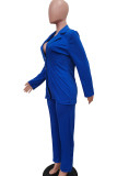 Blue Elegant Solid Patchwork Buckle Turn-back Collar Long Sleeve Two Pieces