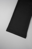 Black Casual Solid Slit Oblique Collar Long Dress Dresses
