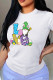White Daily Cute Print Patchwork O Neck T-Shirts