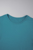Dark Green Casual Solid Basic O Neck Short Sleeve Two Pieces