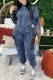 Gray Blue Casual Solid Patchwork O Neck Long Sleeve Two Pieces