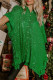Green Casual Patchwork Sequins Turndown Collar Tops