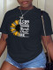 Black Vintage Print Floral Patchwork Letter O Neck T-Shirts