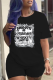 Black Daily Print Patchwork O Neck T-Shirts
