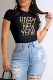 White Casual Daily Print Patchwork O Neck T-Shirts