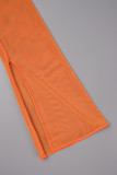 Orange Sexy Solid Hollowed Out V Neck Long Sleeve Dresses