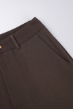Coffee Casual Solid Skinny High Waist Conventional Solid Color Bottoms
