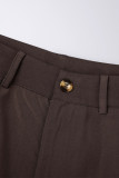 Coffee Casual Solid Skinny High Waist Conventional Solid Color Bottoms