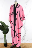 Pink Casual Sweet Daily Mixed Printing Printing Contrast V Neck Dresses