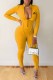 Yellow Street Print Letter Zipper Collar Jumpsuits