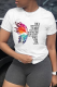 White Casual Daily Print Patchwork O Neck T-Shirts