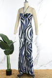 Black Casual Print Backless Strapless Regular Jumpsuits