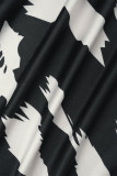 Black White Sexy Print Bandage Backless Halter Long Dress Dresses