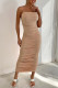 Apricot Sexy Casual Solid Backless Fold Spaghetti Strap Wrapped Skirt Dresses
