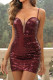 Burgundy Sexy Solid Sequins Patchwork Backless Spaghetti Strap Sleeveless Dress Dresses