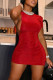 Red Casual Solid Patchwork O Neck A Line Dresses