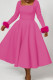 Rose Red Elegant Solid Patchwork Square Collar A Line Dresses