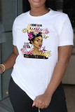 White Casual Vintage Print Patchwork O Neck T-Shirts
