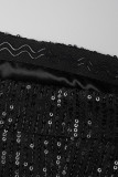 Black Sexy Solid Sequins Patchwork Backless Strapless Wrapped Skirt Dresses