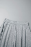 Grey Casual Solid Backless Oblique Collar Short Sleeve Two Pieces