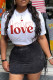 White Casual Street Print Patchwork Letter O Neck T-Shirts