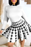 White Casual Print Patchwork Half A Turtleneck Long Sleeve Two Pieces