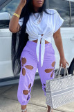 Purple Sexy Solid Hollowed Out Patchwork Regular High Waist Conventional Patchwork Bottoms