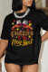 Black Casual Print Patchwork Letter O Neck T-Shirts