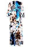 Multicolor Casual Print Patchwork O Neck Long Dress Plus Size Dresses