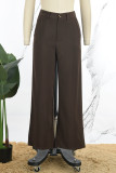 Coffee Casual Solid Skinny High Waist Conventional Solid Color Bottoms