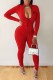 Red Street Print Letter Zipper Collar Jumpsuits