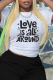 White Casual Print Patchwork Letter O Neck T-Shirts