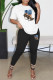 White Casual Print Basic O Neck Short Sleeve Two Pieces