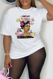 White Casual Vintage Print Patchwork O Neck T-Shirts
