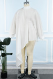 White Casual Solid Asymmetrical Turtleneck Long Sleeve Plus Size Dresses