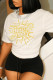 White Street Print Patchwork Letter O Neck T-Shirts