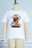 White Casual Vintage Print Patchwork O Neck T-Shirts