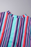 Stripe Casual Print Basic Half A Turtleneck Long Sleeve Plus Size Dresses
