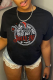 Black Daily Print Skull Patchwork O Neck T-Shirts