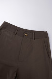 Coffee Casual Solid Skinny High Waist Conventional Solid Color Bottoms