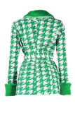 Green Casual Print Patchwork With Belt Turndown Collar Long Sleeve Plus Size Overcoat
