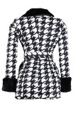 Khaki Casual Print Patchwork With Belt Turndown Collar Long Sleeve Plus Size Overcoat