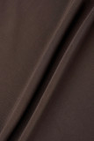 Coffee Casual Solid Skinny High Waist Conventional Solid Color Bottoms