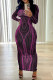 Purple Casual Print Basic O Neck Long Sleeve Dresses