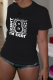 Black Daily Print Patchwork Letter O Neck T-Shirts