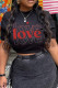 Black Casual Street Print Patchwork Letter O Neck T-Shirts