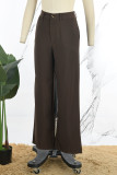 Coffee Casual Solid Skinny High Waist Conventional Solid Color Bottoms